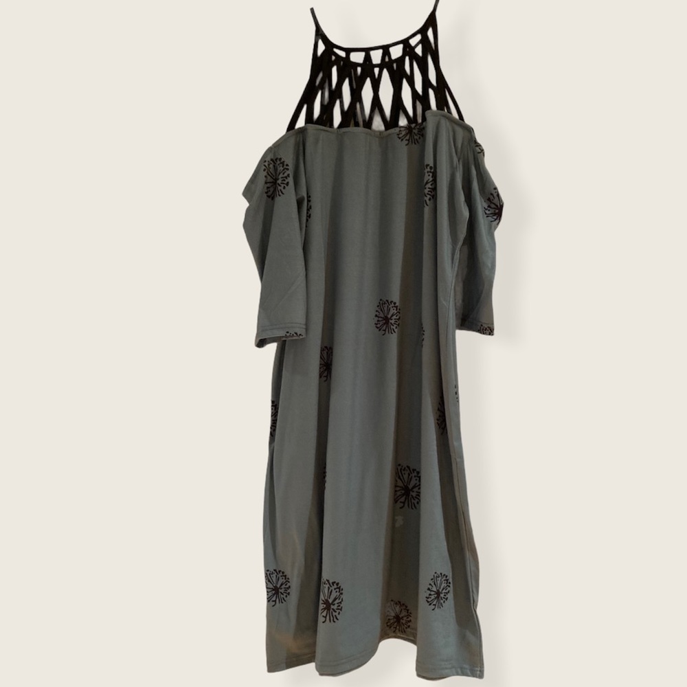 Army Green and Black Dress with Cool Neckline